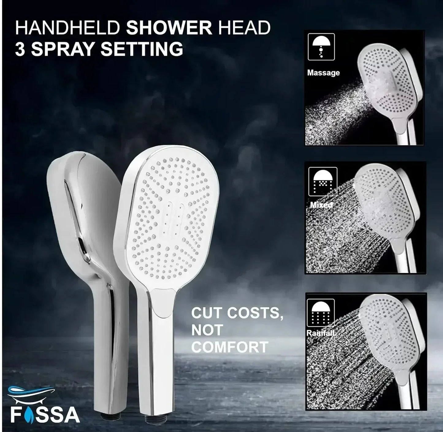 Thunder 3 Sprey Modes White Chrome Finish Hand Shower With 1.5 Meter 304- Grade Stainless Steel Hose Pipe & Hook