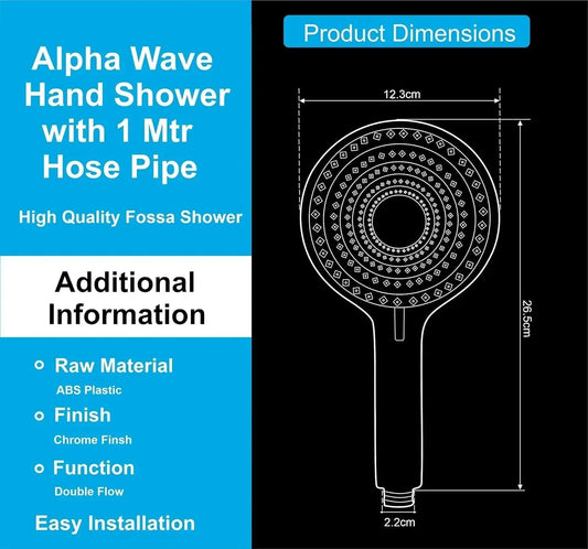 Alpha 2 Sprey Modes Chrome Finish Hand Shower With 1.5 Meter 304- Grade Stainless Steel Hose Pipe & Hook