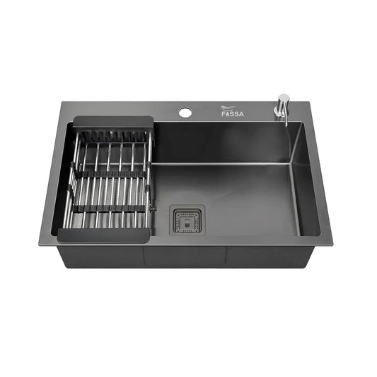 304 Handmade (24 x 18 x 10) Inch Single Bowl Black with Tap Hole Stainless Steel Kitchen Sink