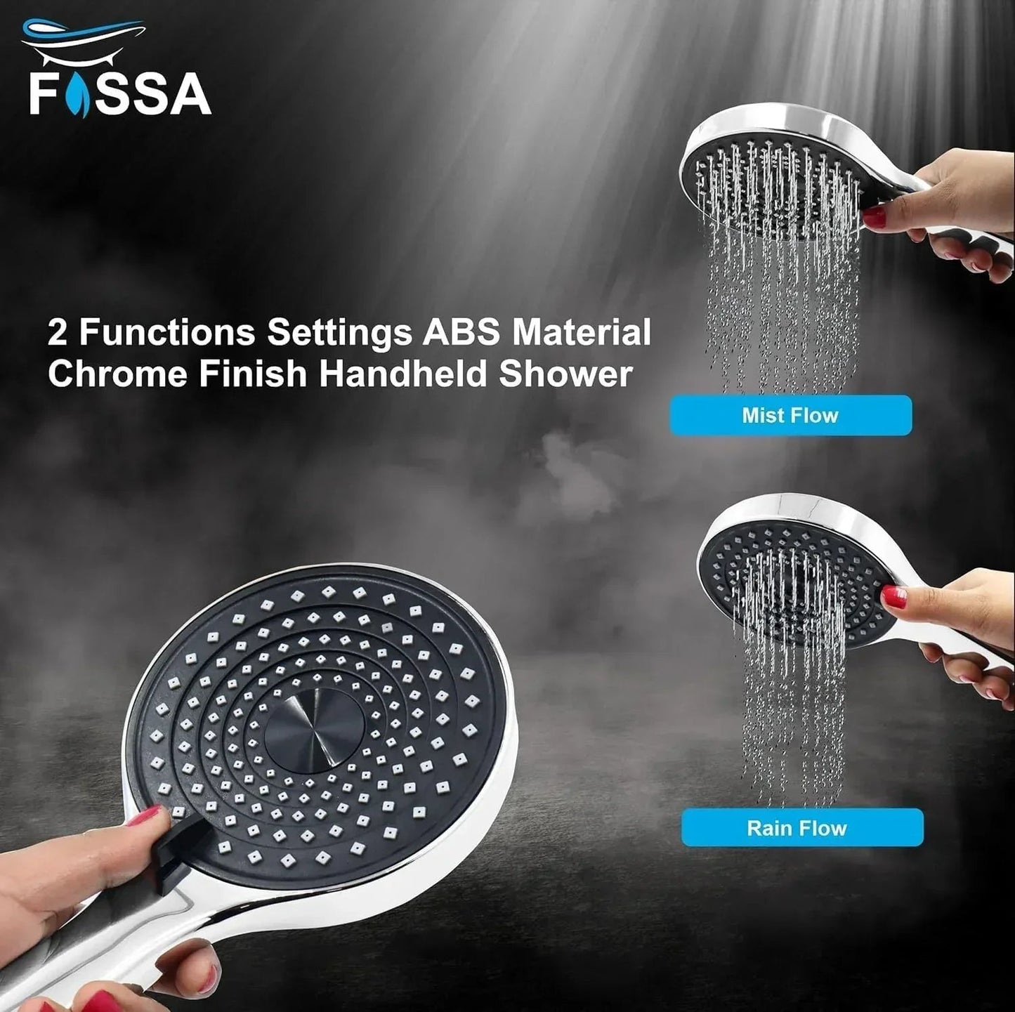 Alpha 2 Sprey Modes Chrome Finish Hand Shower With 1.5 Meter 304- Grade Stainless Steel Hose Pipe & Hook